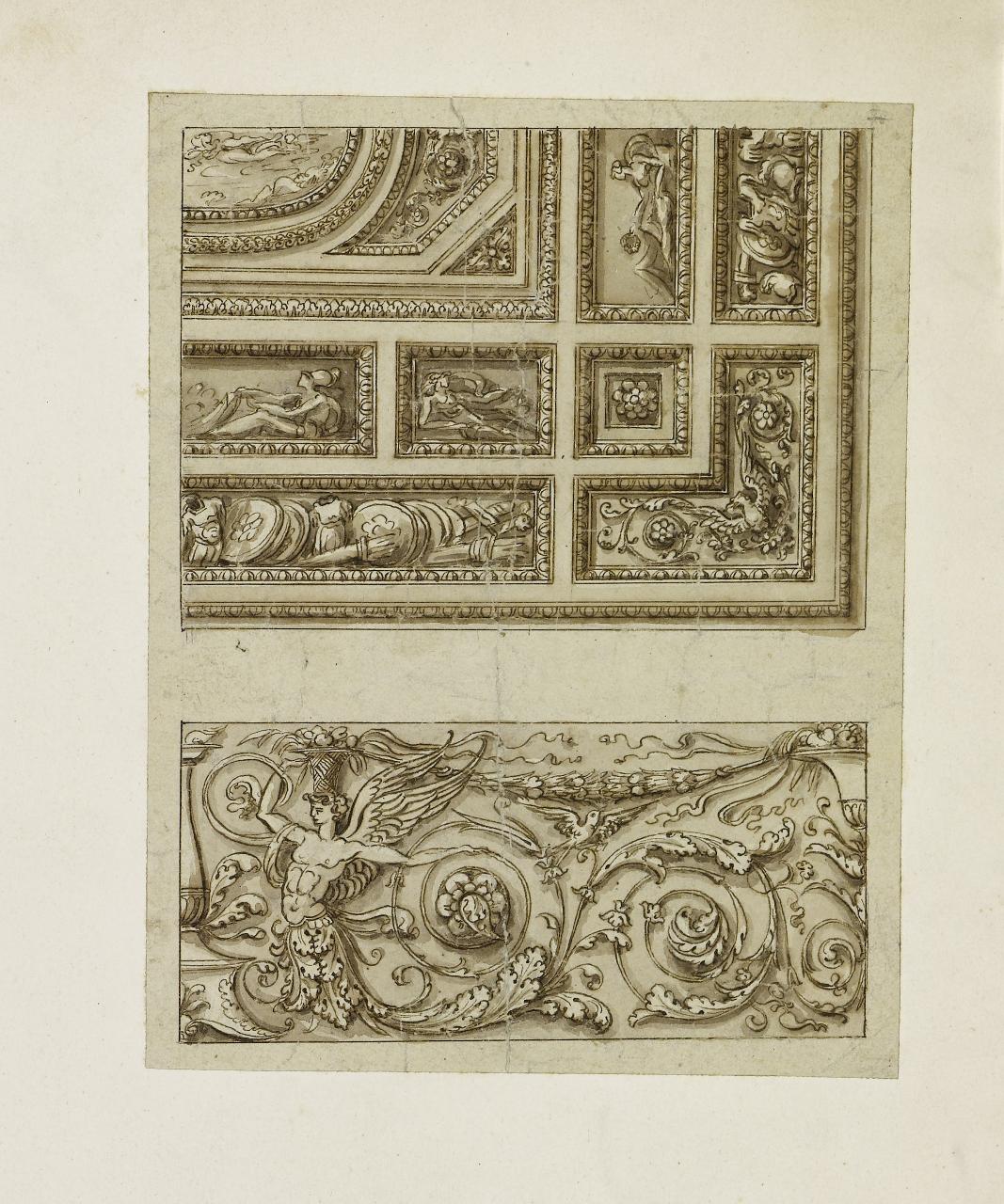 Ornato per soffitto e particolare (disegno) - Anonimo (seconda metà sec. XVII)