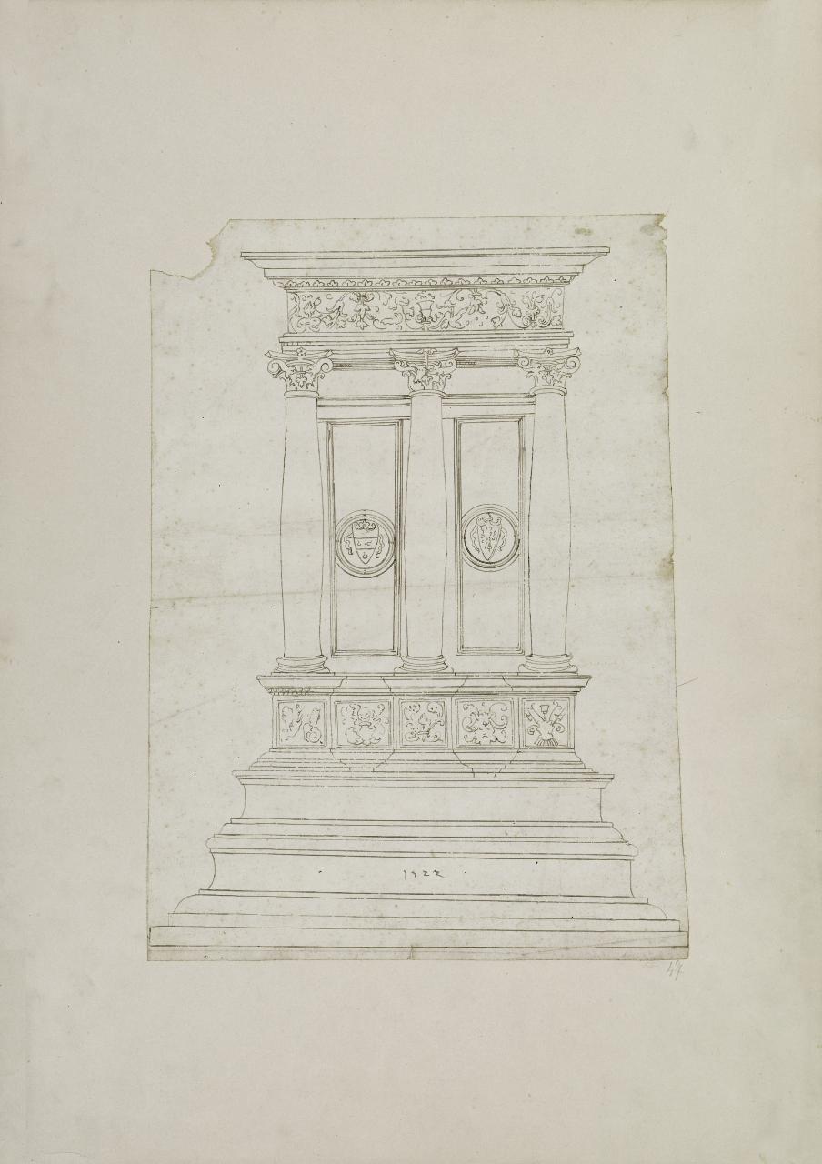 Studio per architettura con tre colonne (disegno) - Anonimo (prima metà sec. XVI)