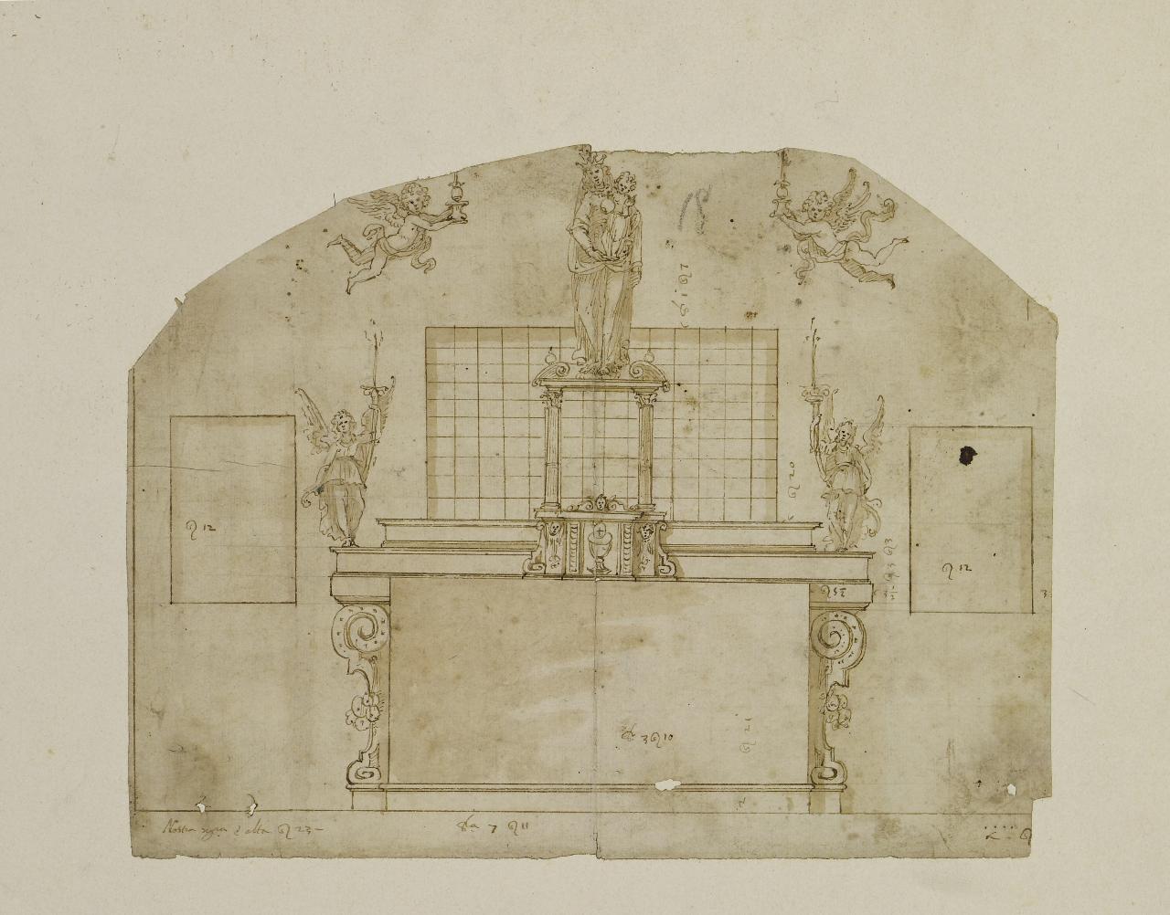 Studio per altare con Madonna con Bambino e quattro angeli (disegno) - Anonimo (seconda metà sec. XVI)
