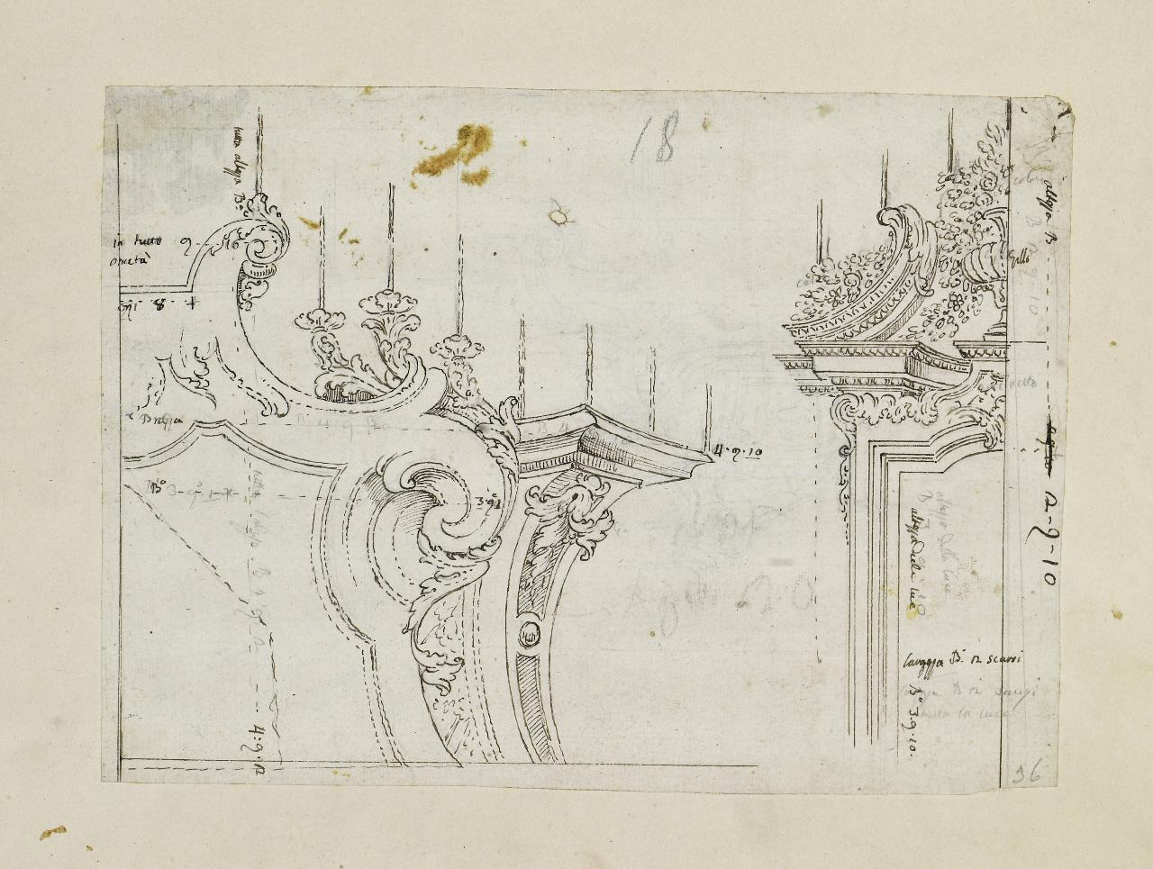 Studio per decorazione di cornice (disegno) - Anonimo (prima metà sec. XVIII)