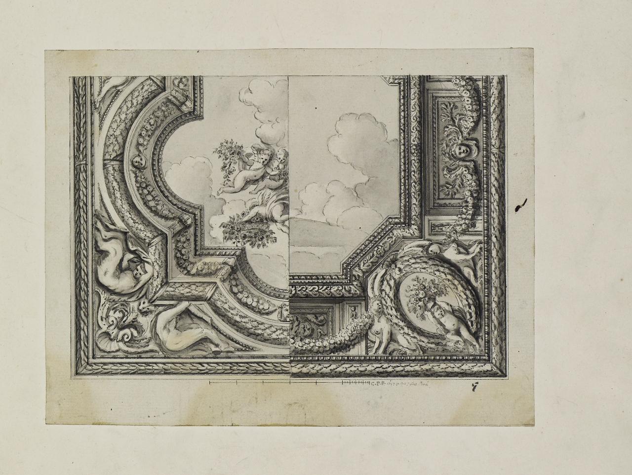 Doppio ornato decorativo per soffitto (disegno) - Anonimo (seconda metà sec. XVIII)