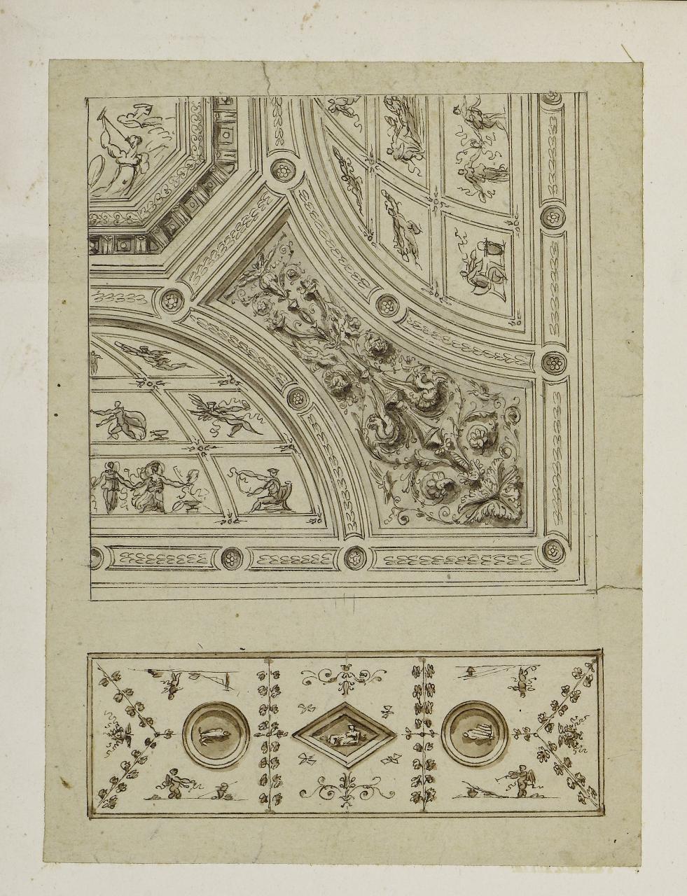 Decorazione per soffitto con dettaglio (disegno) - Anonimo (prima metà sec. XVIII)