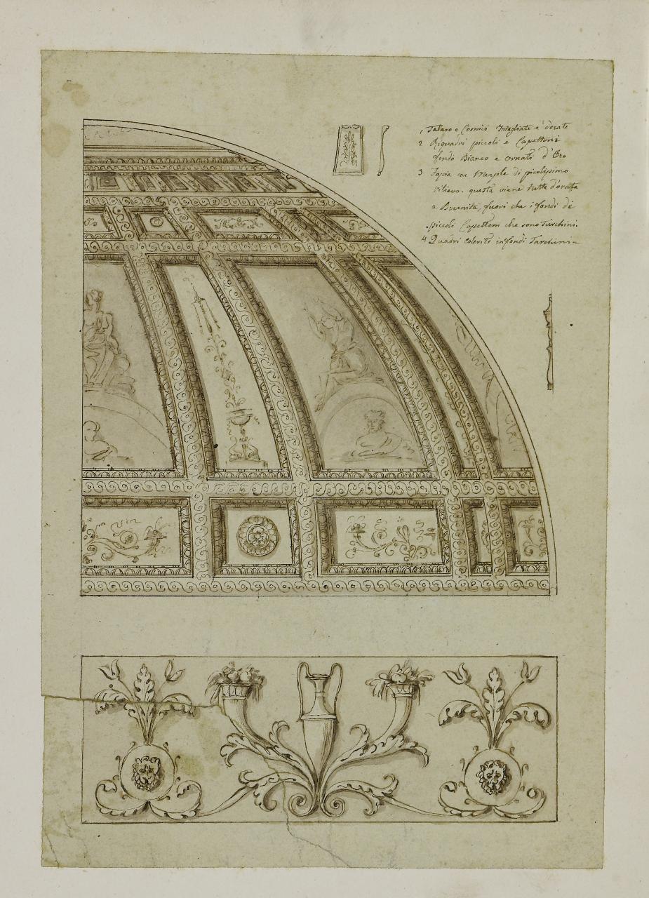 Decorazione per cupola con dettaglio (disegno) - Anonimo (prima metà sec. XVIII)