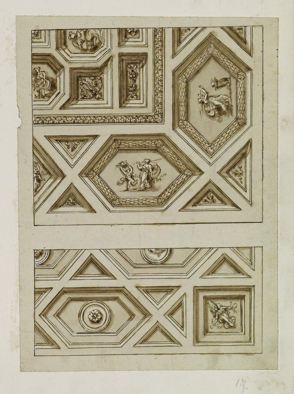 Decorazione per soffitto con dettaglio (disegno) - Anonimo (prima metà sec. XVIII)