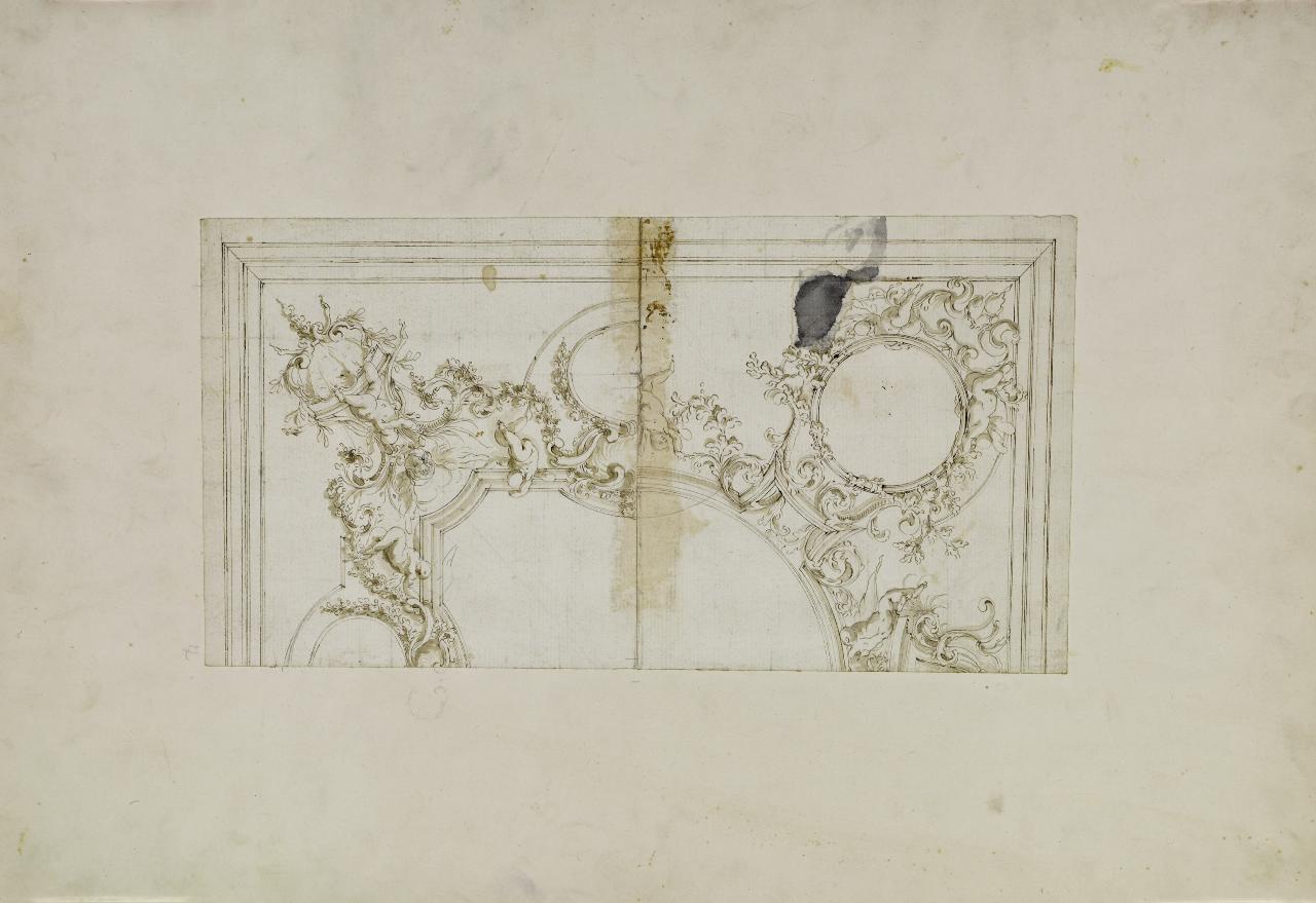 Ornato decorativo con putti (disegno) - Anonimo (prima metà sec. XVIII)