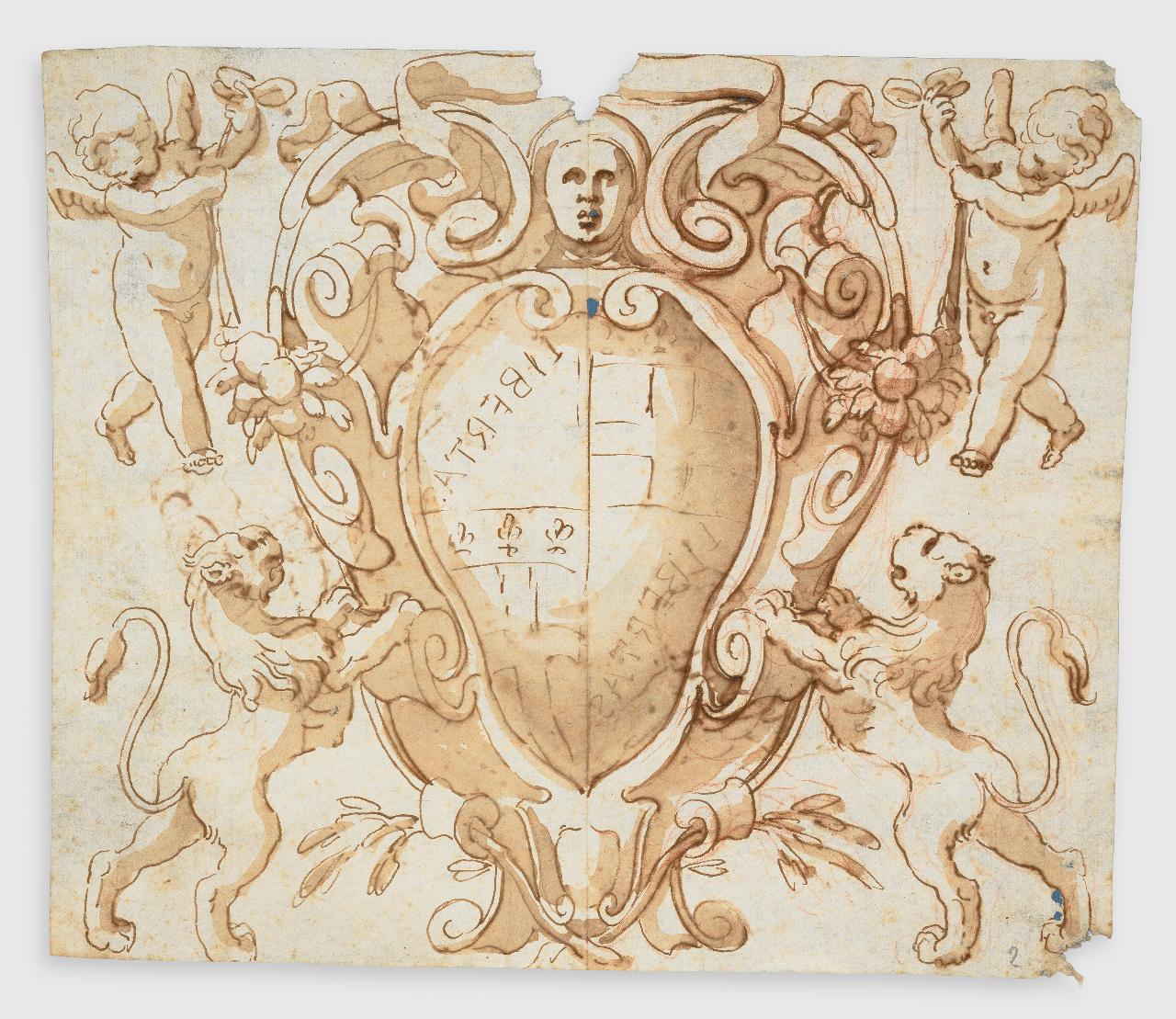 Stemma con putti e leoni rampanti (disegno) - Anonimo (seconda metà sec. XVIII)