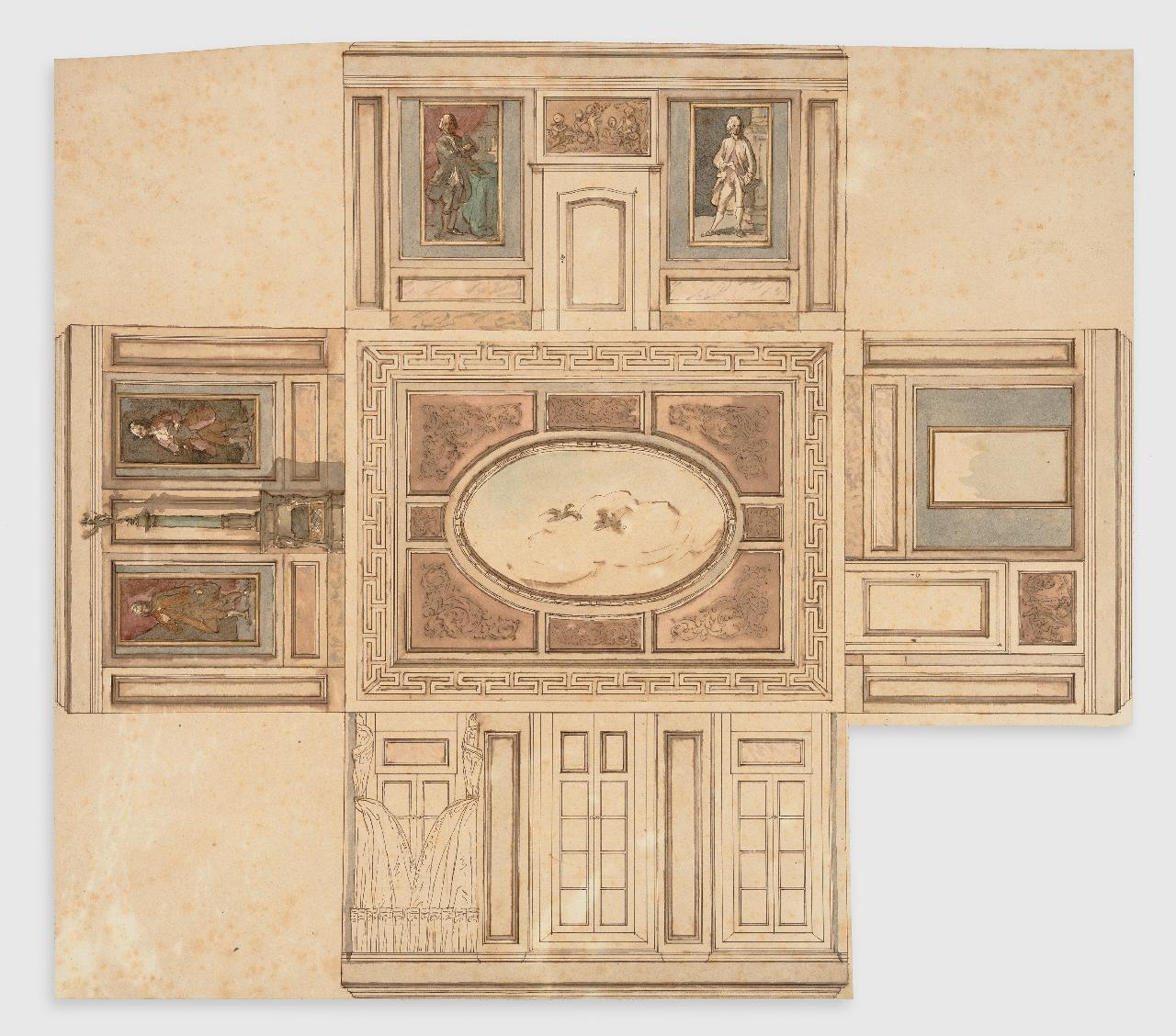Progetto decorativo per soffitto e pareti con dipinti (disegno) - Anonimo (seconda metà sec. XVIII)