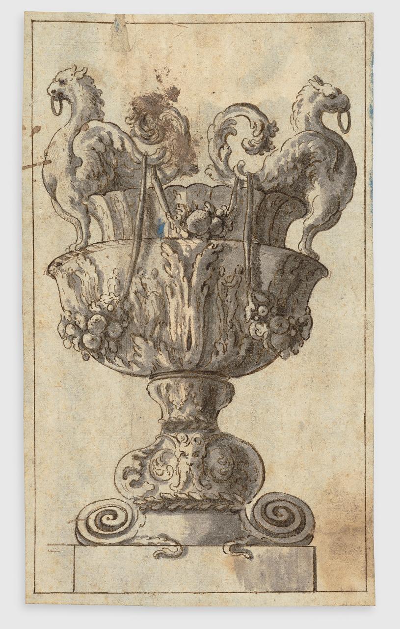 Coppa con due grifoni (disegno) - Anonimo (seconda metà sec. XVII)