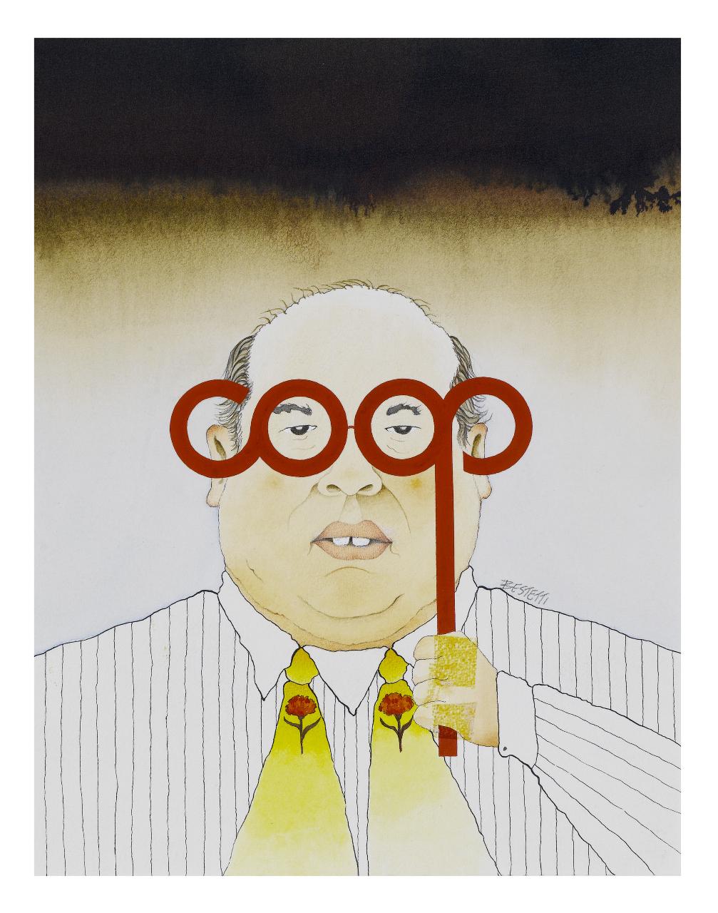 Craxi: Coop in vista, 1986. Proposta per copertina de Il Mondo, Caricatura di Bettino Craxi (disegno) di Bestetti, Pietro (sec. XX)
