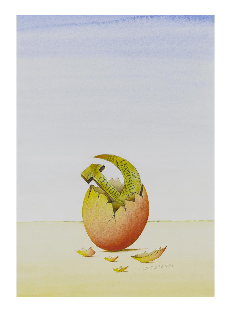 Il meglio dell'est, 1990. Copertina de Il Mondo num. 3, 15/01/1990 (disegno) di Bestetti, Pietro (sec. XX)