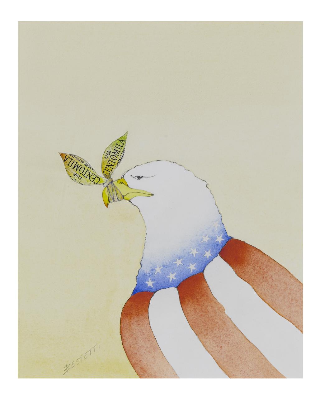 Dollaro a 1000, 1991. Copertina de Il Mondo num. 9, 25/02/1991 (disegno) di Bestetti, Pietro (sec. XX)