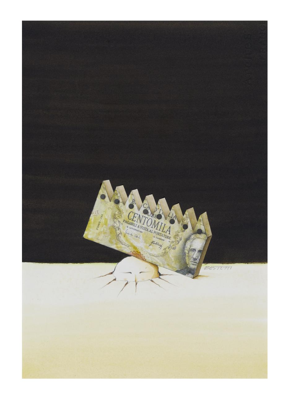 Recessione, 1992. Copertina de Il Mondo num. 51, 21/12/1992 (disegno) di Bestetti, Pietro (sec. XX)