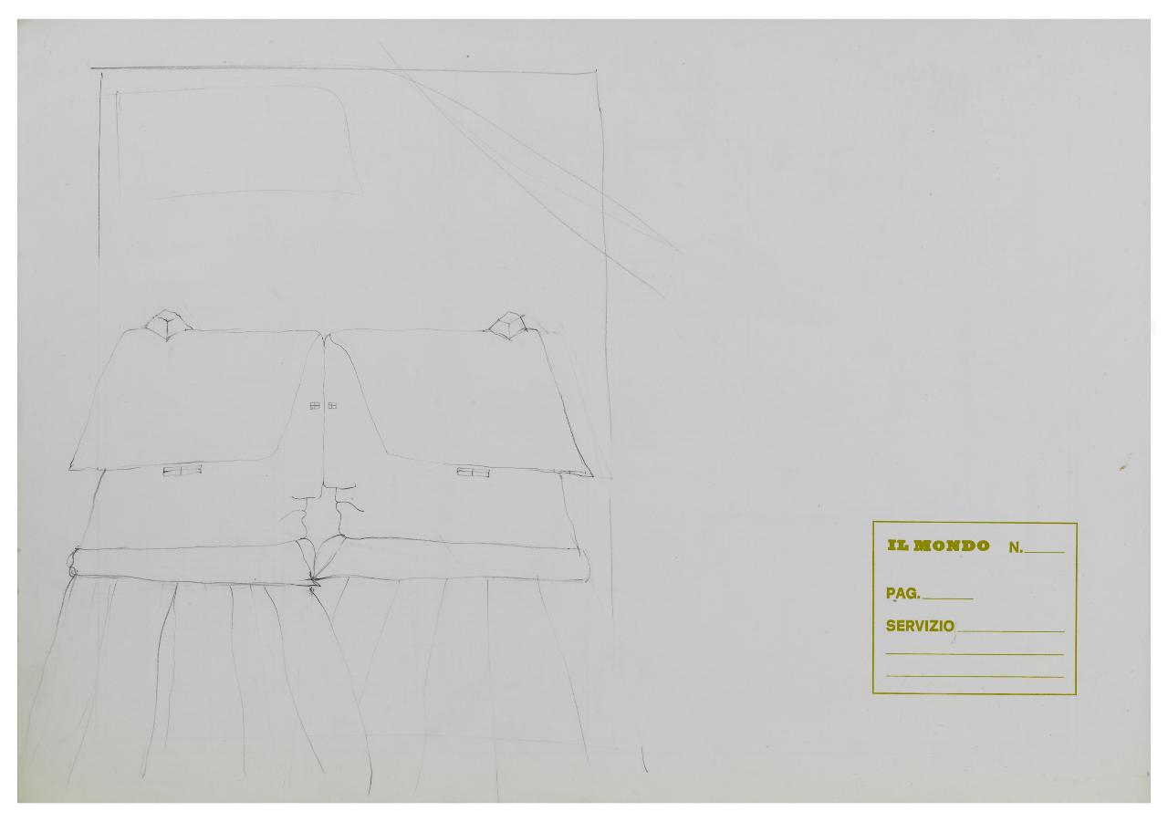 Equo canone. Disegno preparatorio per la copertina de Il Mondo num. 51 21/12/1977 (disegno) di Bestetti, Pietro (sec. XX)