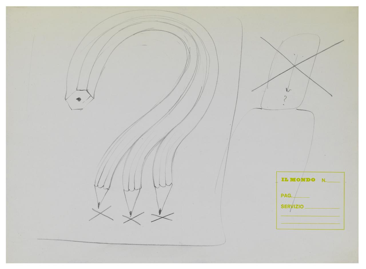 L'indeciso. Disegno preparatorio per la copertina de Il Mondo num. 22 01/06/1979 (disegno) di Bestetti, Pietro (sec. XX)