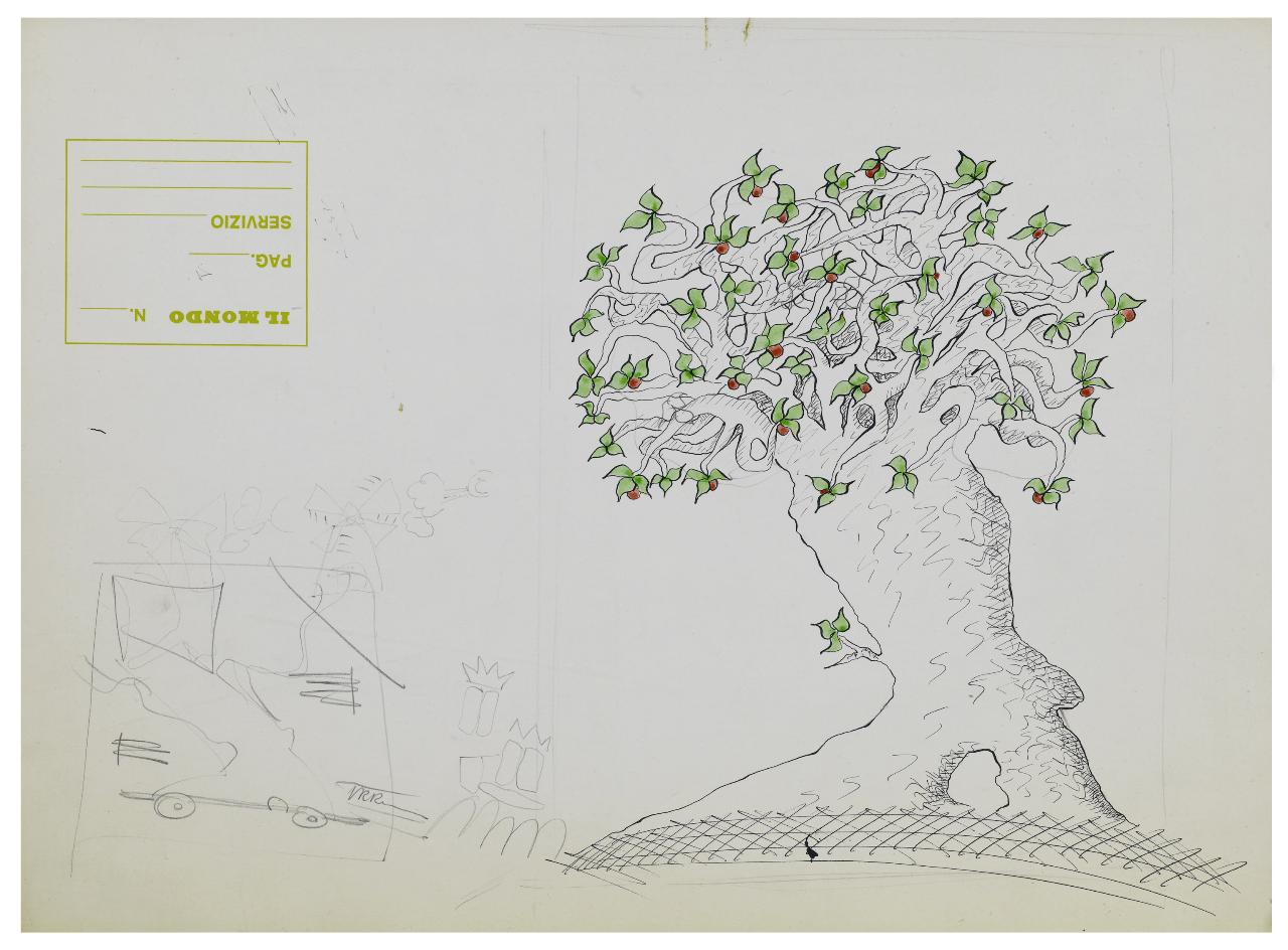 Italia fiorita. Disegno preparatorio per la copertina de Il Mondo num. 7, 18/02/1979 (disegno) di Bestetti, Pietro (sec. XX)