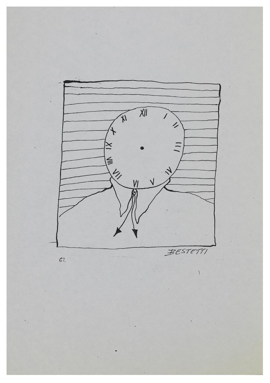 Part time, disegno preparatorio per la copertina de Il Mondo num. 10, 05/03/1982 (disegno) di Bestetti, Pietro (sec. XX)