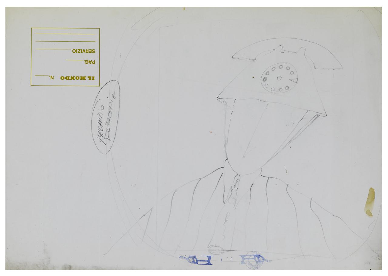 Prima comunicazione 1996. Disegno preparatorio per Prima comunicazione, Supplemento Uomini e Comunicazione 1996 (disegno) di Bestetti, Pietro (sec. XX)