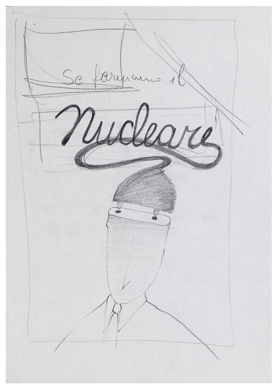 Fermare il nucleare. Disegno preparatorio per la copertina de Il Mondo num. 20 19/05/1986 (disegno) di Bestetti, Pietro (sec. XX)