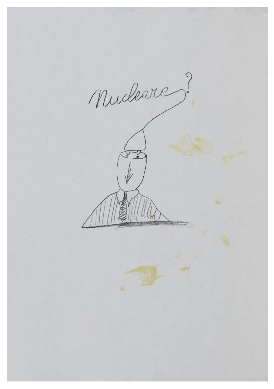 Fermare il nucleare. Disegno preparatorio per la copertina de Il Mondo num. 20 19/05/1986 (disegno) di Bestetti, Pietro (sec. XX)