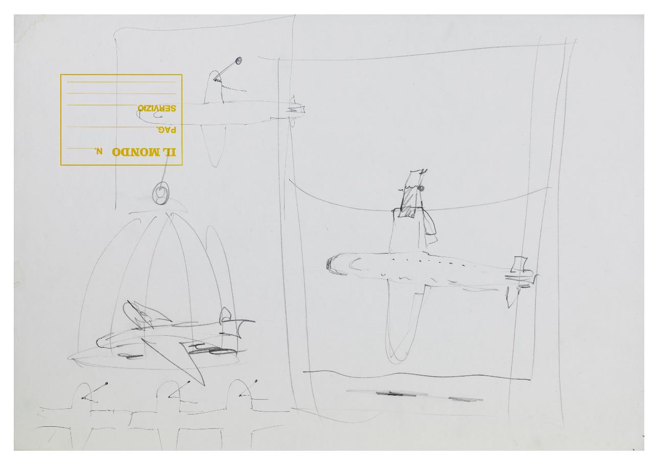 Processo all'Alitalia. Disegno preparatorio per la copertina de Il Mondo num. 51 22/12/1986 (disegno) di Bestetti, Pietro (sec. XX)