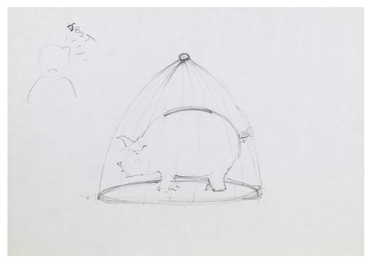 Ritorno al sicuro. Disegno preparatorio per la copertina de Il Mondo num. 18 04/05/1987 (disegno) di Bestetti, Pietro (sec. XX)