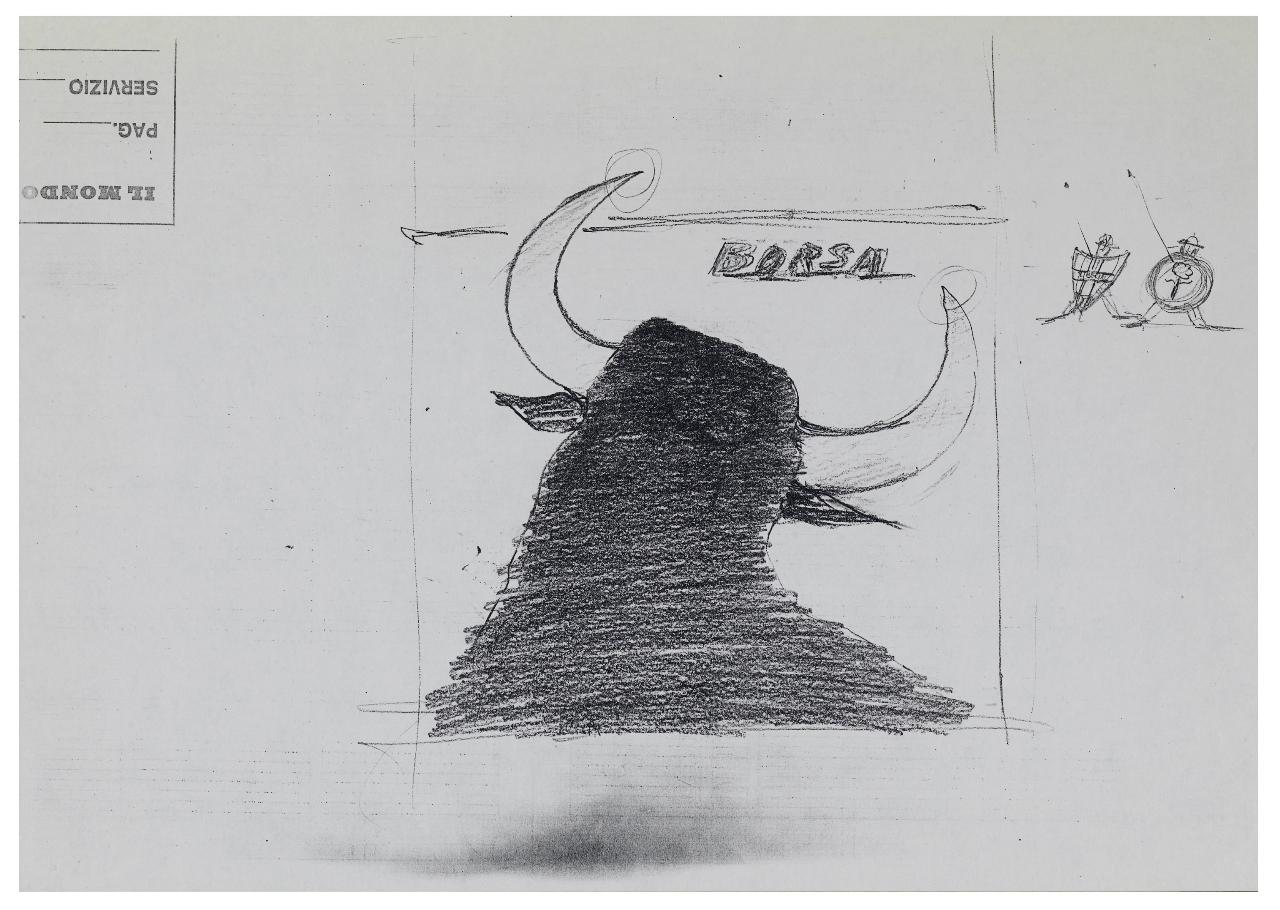Chi tifa toro. Disegno preparatorio per la copertina de Il Mondo num. 26, 29/06/1987 (disegno) di Bestetti, Pietro (sec. XX)