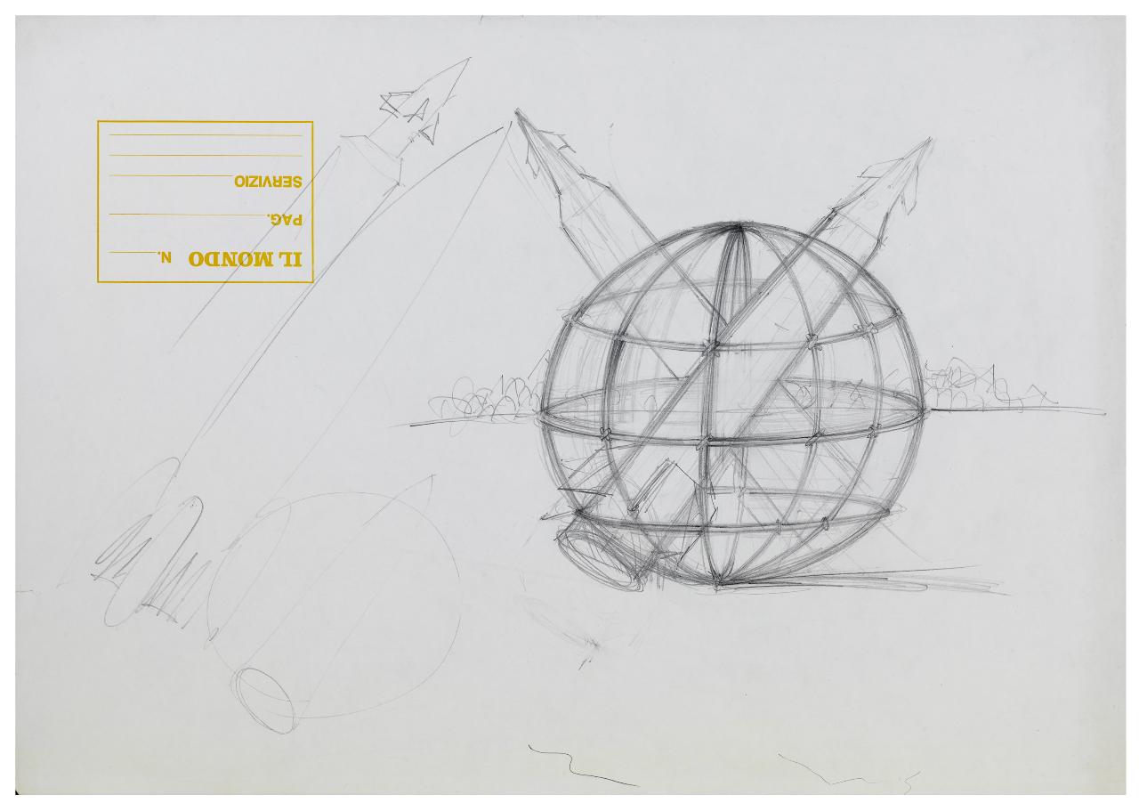 L'economia del disarmo. Disegno preparatorio per la copertina de Il Mondo num. 40, 05/10/1987 (disegno) di Bestetti, Pietro (sec. XX)