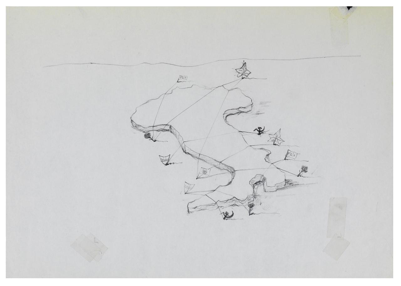 Economia e lottizzazione. Disegno preparatorio per la copertina de Il Mondo num. 45, 05/11/1990 (disegno) di Bestetti, Pietro (sec. XX)