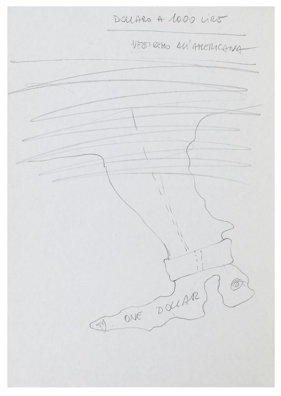 Dollaro a mille. Disegno preparatorio per la copertina de Il Mondo num. 9, 25/02/1991 (disegno) di Bestetti, Pietro (sec. XX)