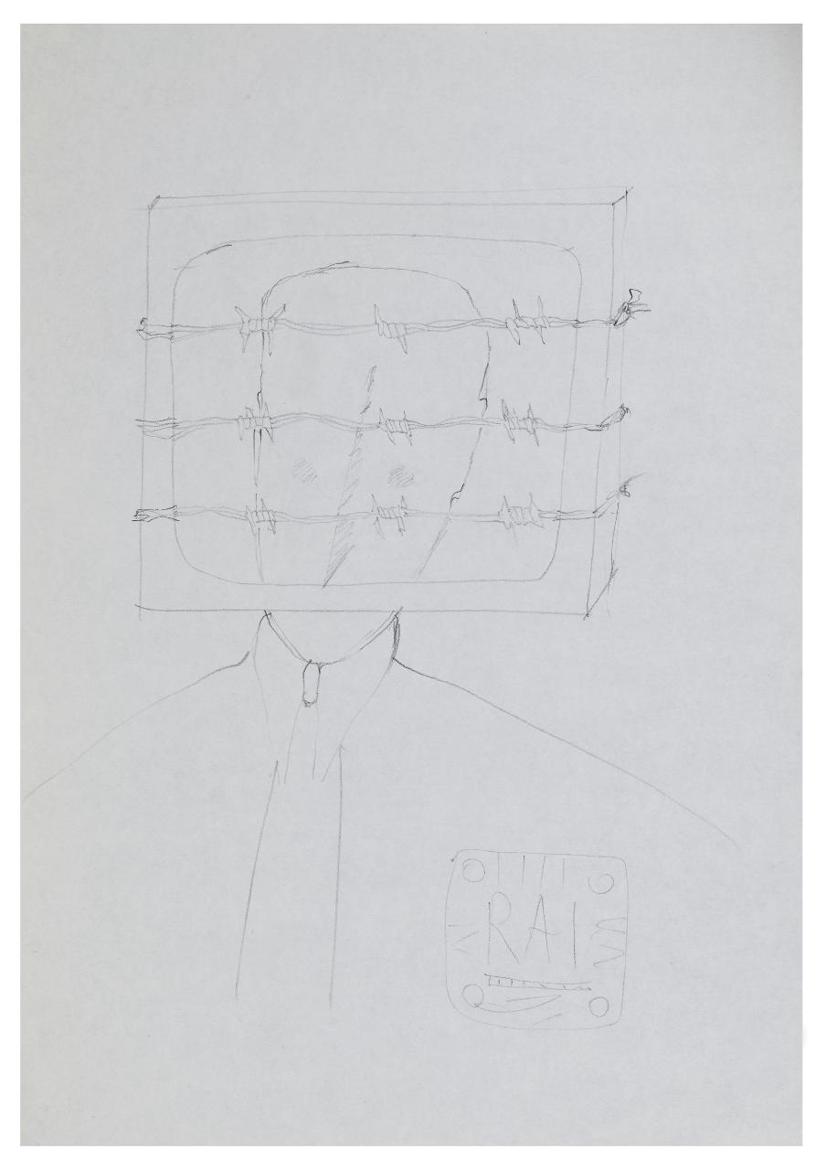 Rai prigioniera dei debiti. Disegno preparatorio per la copertina de Il Mondo num. 20, 24/05/1993 (disegno) di Bestetti, Pietro (sec. XX)