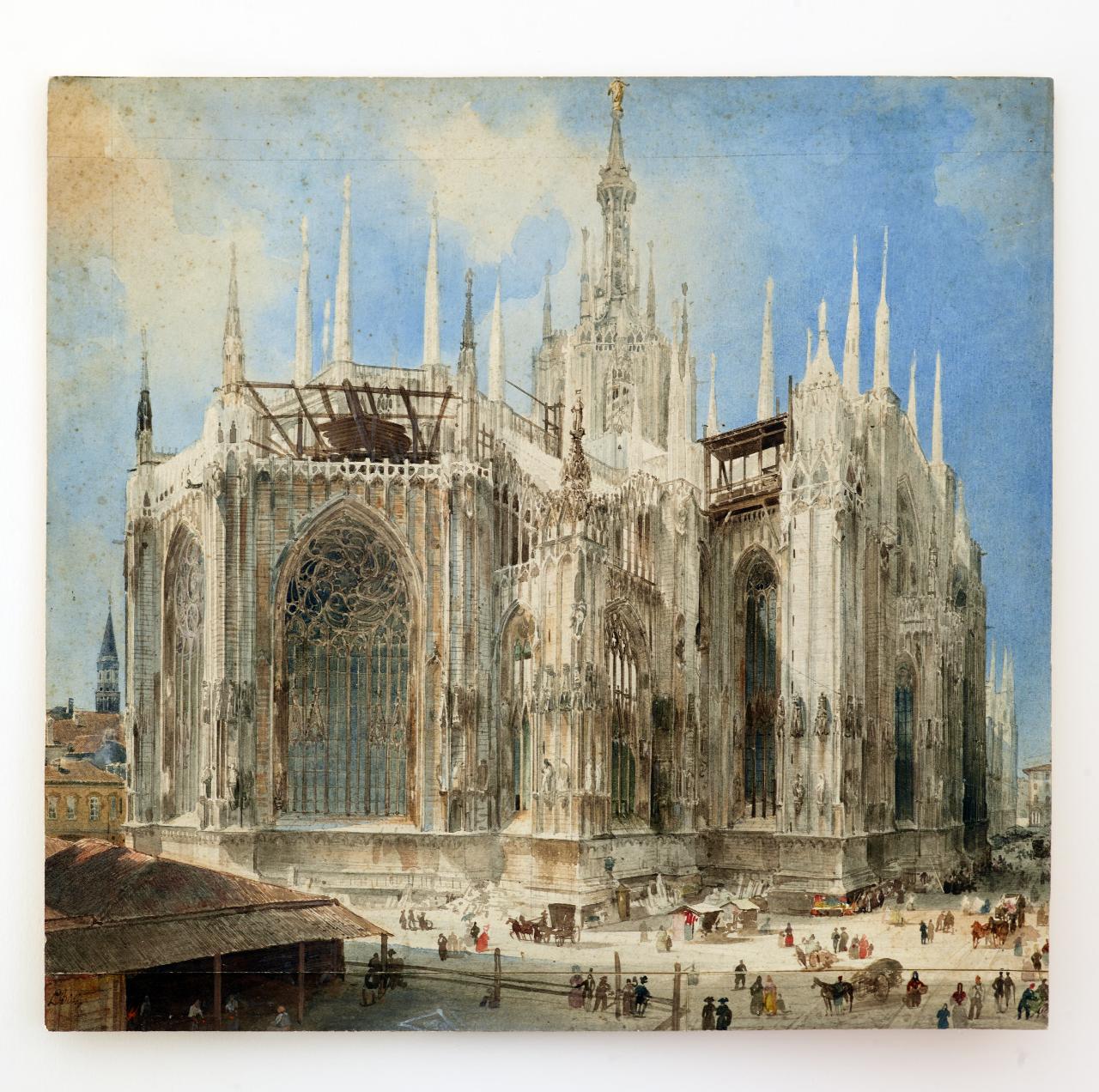 Abside del Duomo, cantiere degli scalpellini, Abside del Duomo, cantiere degli scalpellini (disegno) di Bisi, Luigi (sec. XIX)
