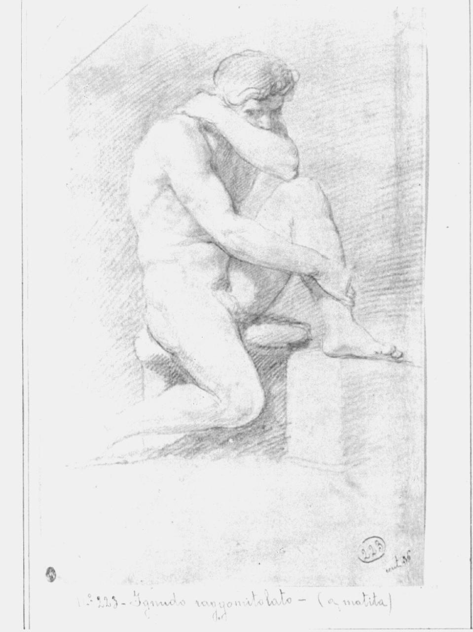 figura maschile nuda seduta, figura maschile nuda seduta (disegno) di Appiani, Andrea (sec. XVIII)