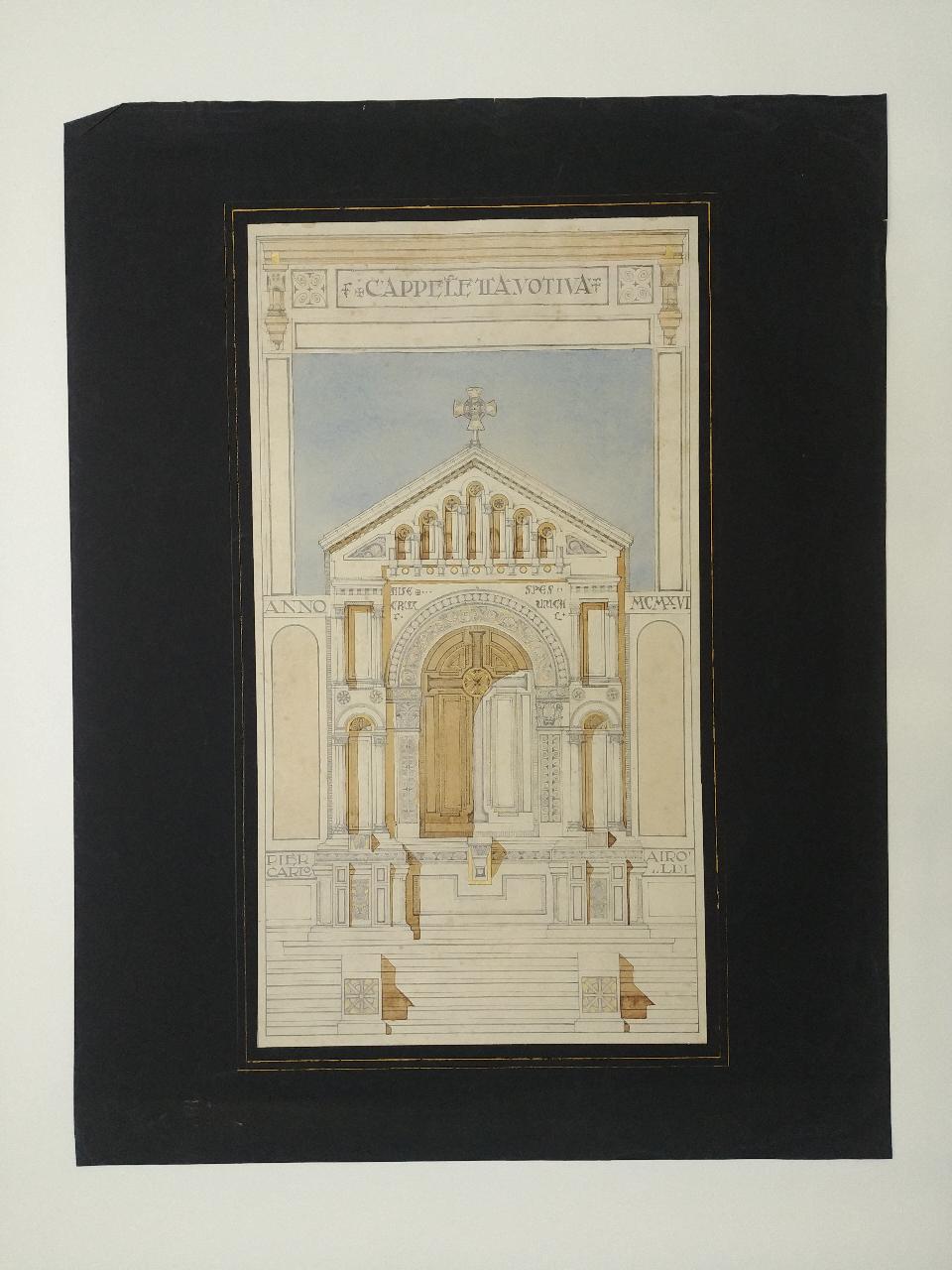 Cappelletta votiva (prospetto frontale), cappella votiva (disegno) di Airoldi, Piercarlo (sec. XX)