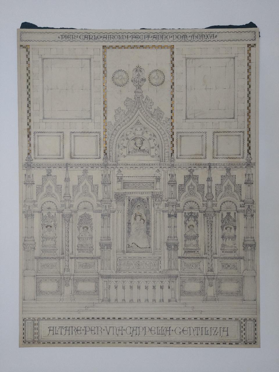 Altare per una cappella gentilizia (prospetto frontale), altare per una cappella gentilizia (disegno) di Airoldi, Piercarlo (sec. XX)