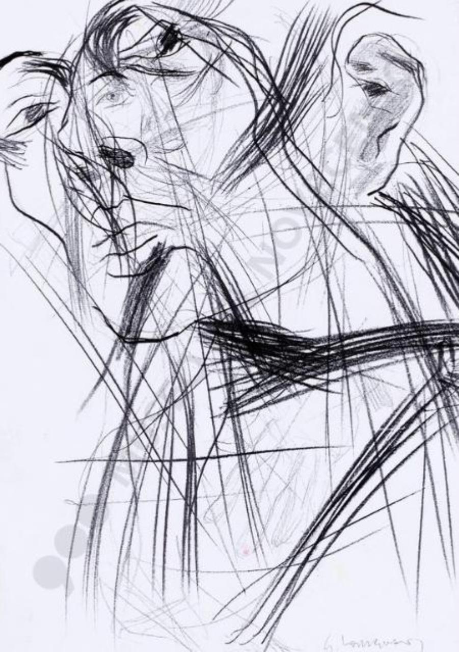 ti aspetto, viso femminile (disegno tecnica mista) di Lodigiani, Guido (sec. XXI)