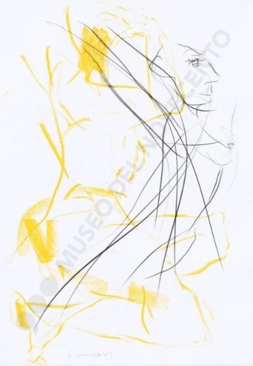 ti aspetto, viso femminile (disegno tecnica mista) di Lodigiani, Guido (sec. XXI)