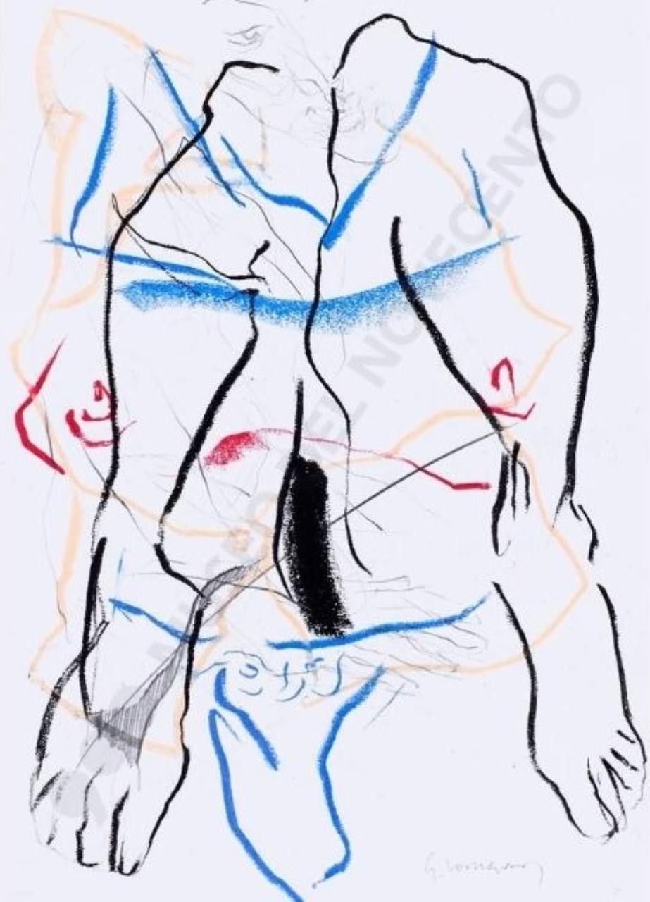 ti aspetto, nudo femminile (disegno tecnica mista) di Lodigiani, Guido (sec. XXI)