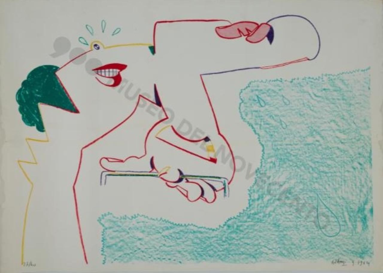 Senza titolo, composizione astratta (litografia) di Adami, Valerio (sec. XX)