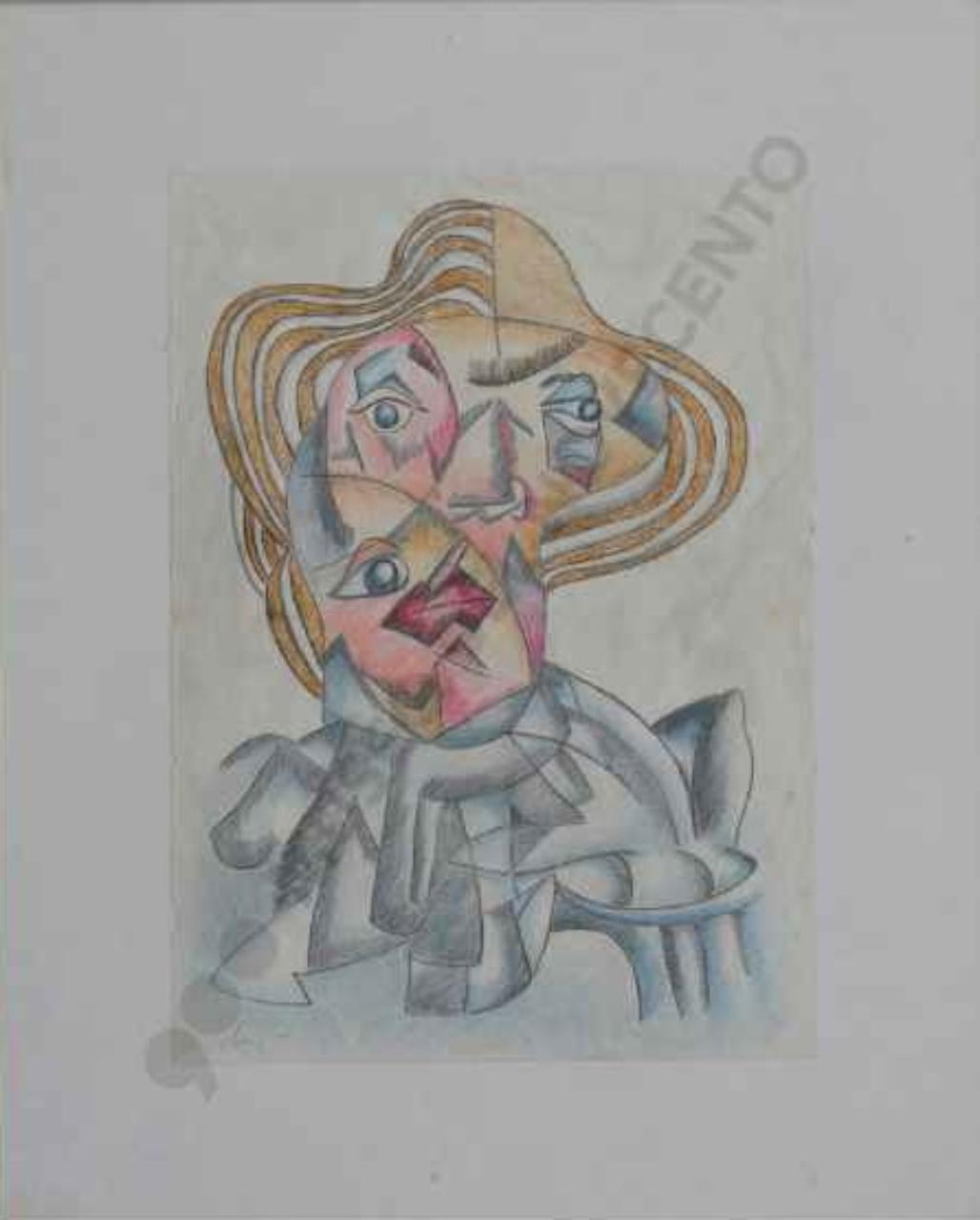 Testa cubo-futurista, Figura maschile (disegno) di Baj, Enrico (sec. XX)
