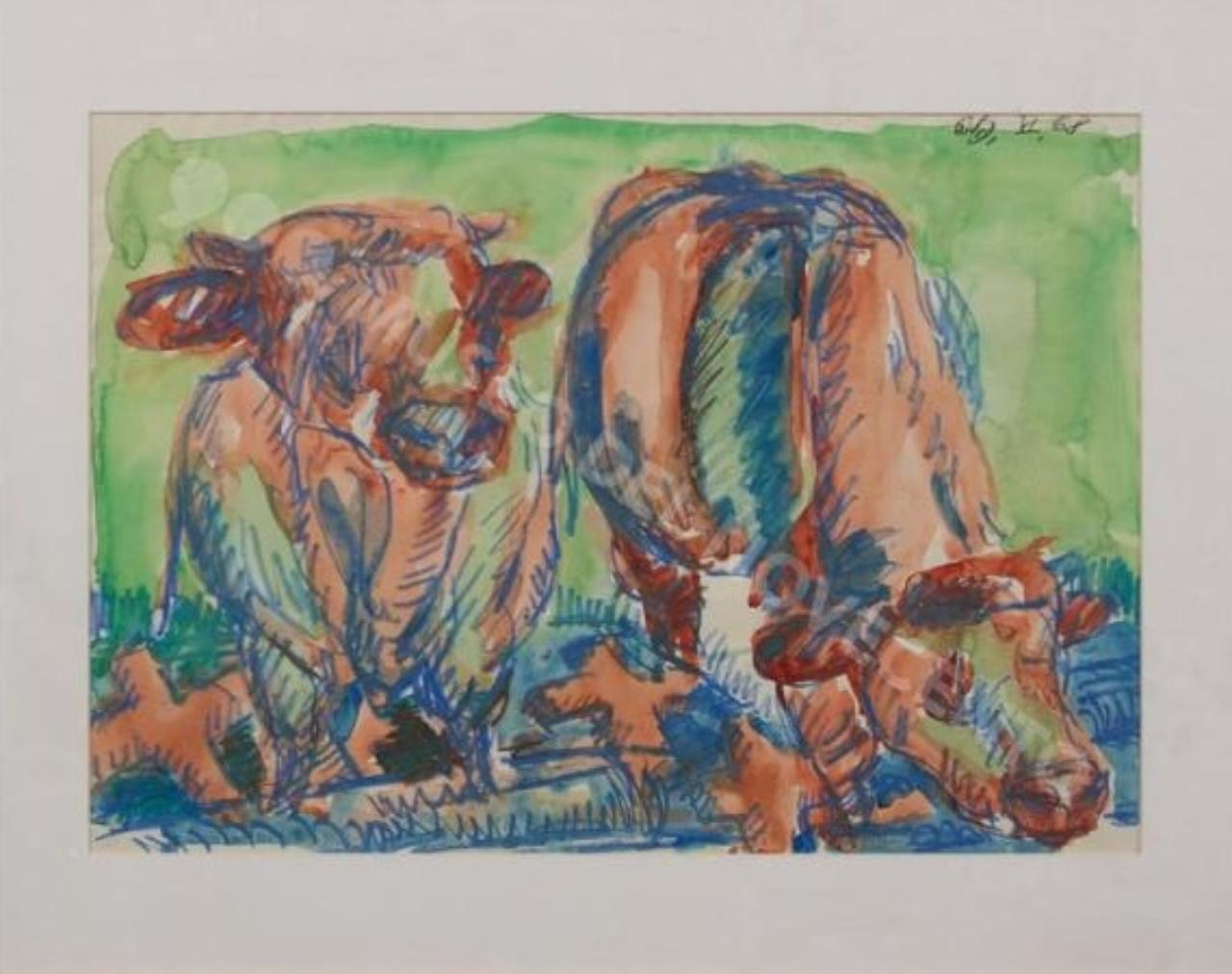 Senza titolo, due mucche (disegno) di Baselitz, Georg (sec. XX)