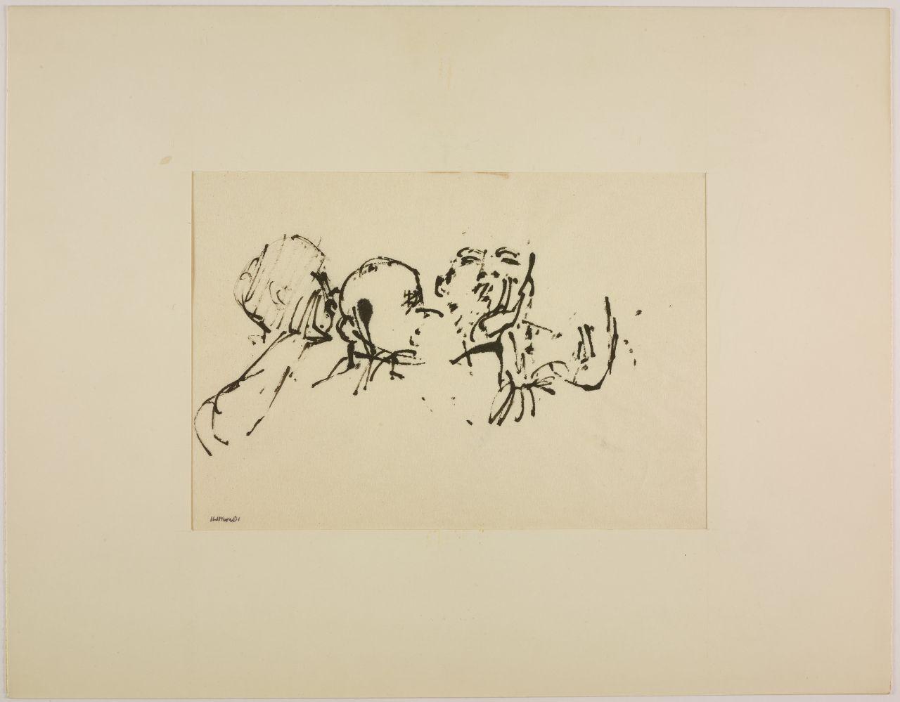 Disegno per mostra allestita alla Libreria Salto di Milano, 1961, figure umane in primo piano (disegno) di Iliprandi, Giancarlo (sec. XX)