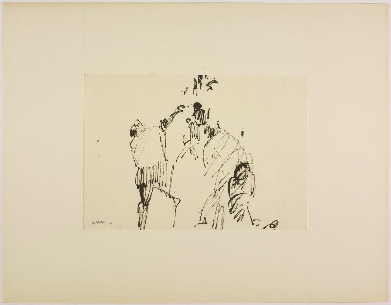 Disegno per mostra allestita alla Libreria Salto di Milano, 1961, figure umane in movimento (disegno) di Iliprandi, Giancarlo (sec. XX)