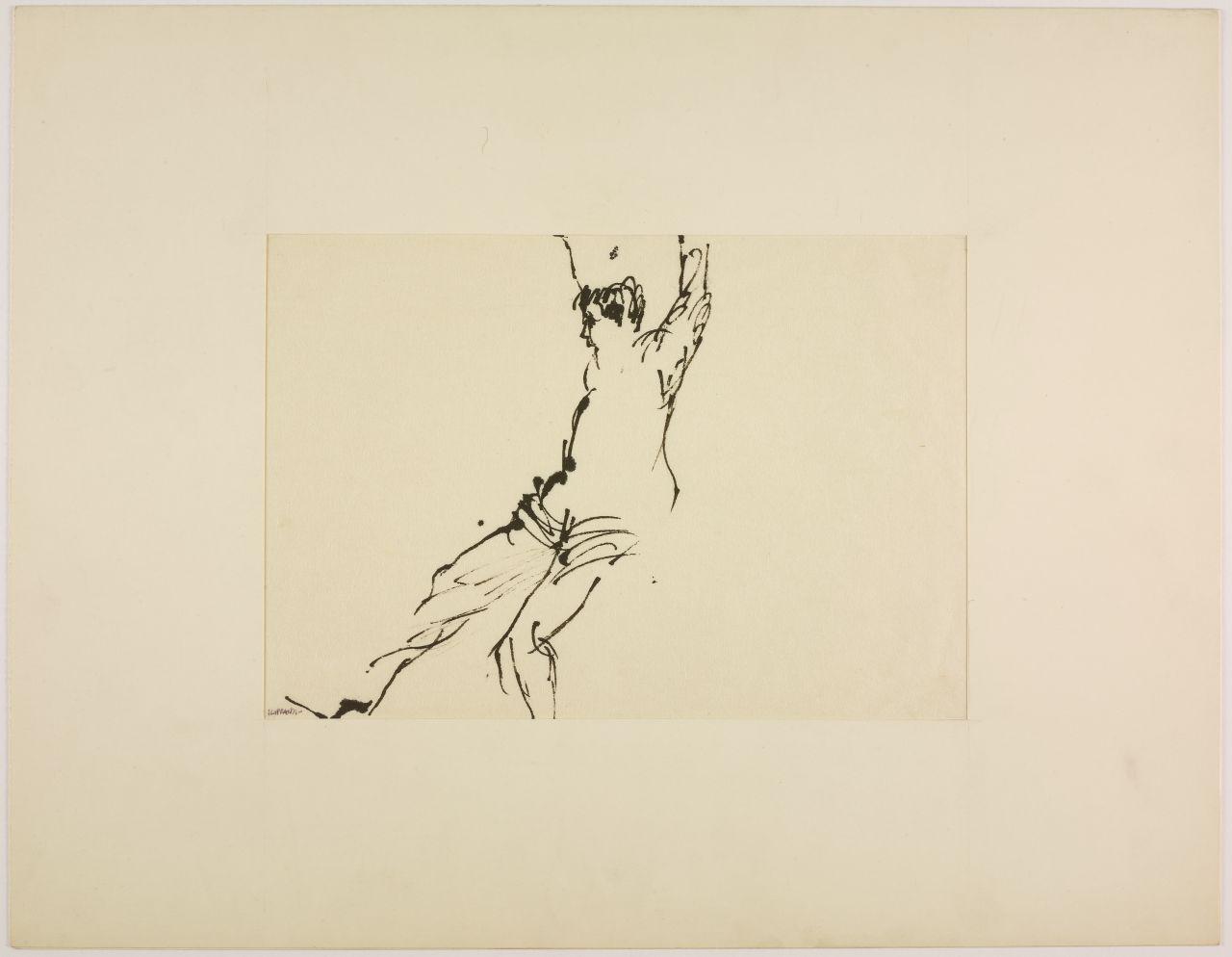 Disegno per mostra allestita alla Libreria Salto di Milano, 1961, uomo con braccia levate (disegno) di Iliprandi, Giancarlo (sec. XX)