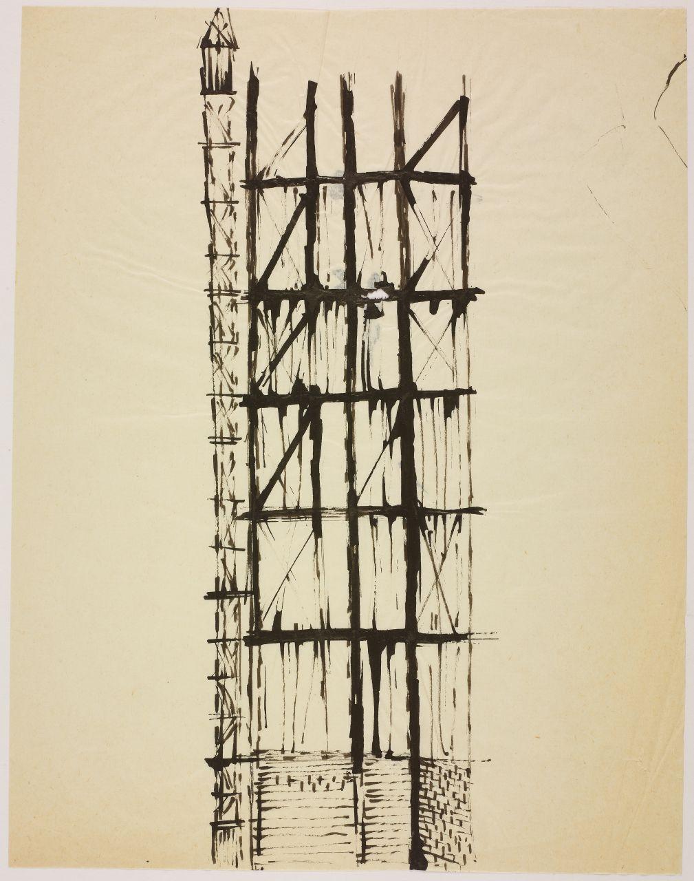 Disegno della serie Case e cantieri, cantieri in periferia (disegno) di Iliprandi, Giancarlo (sec. XX)