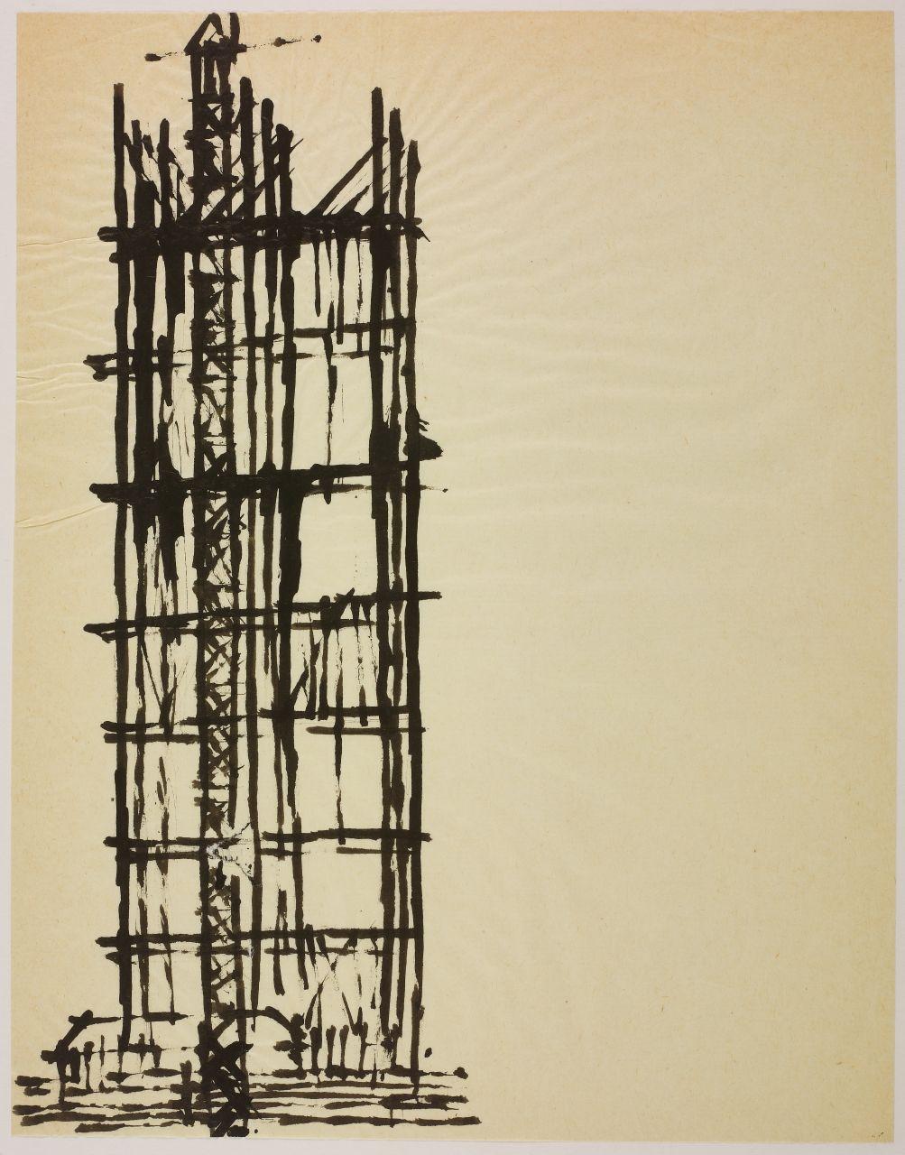 Bozzetto per tappezzeria, cantieri in periferia (disegno) di Iliprandi, Giancarlo (sec. XX)