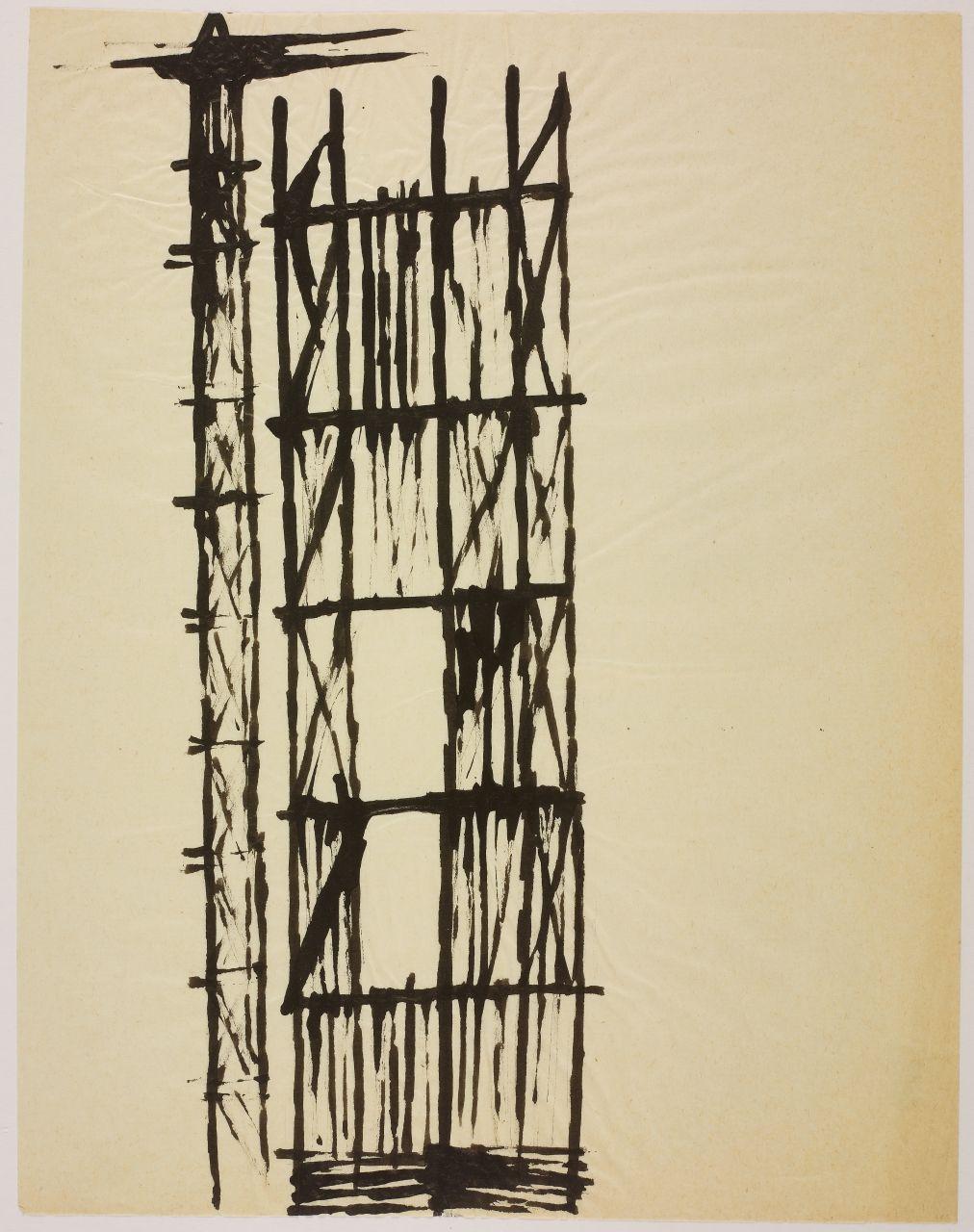 Disegno della serie Case e cantieri, cantieri in periferia (disegno) di Iliprandi, Giancarlo (sec. XX)