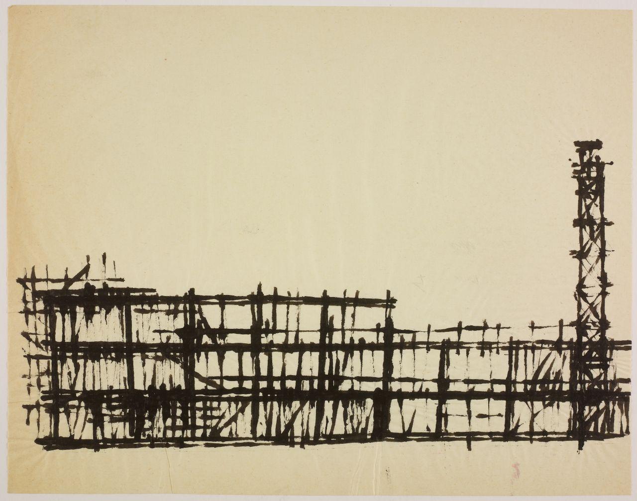 Disegno della serie Case e cantieri, cantieri in periferia (disegno) di Iliprandi, Giancarlo (sec. XX)