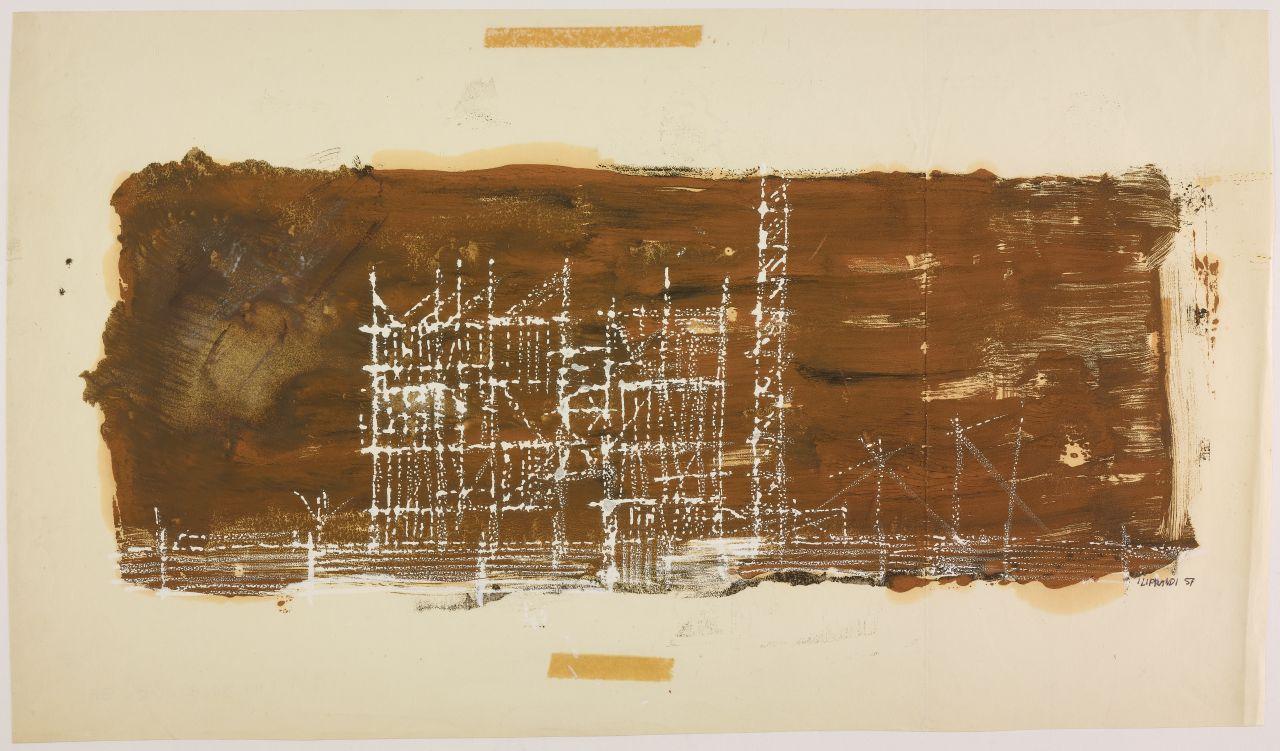 Disegno della serie Case e cantieri, cantieri in periferia (disegno) di Iliprandi, Giancarlo (sec. XX)