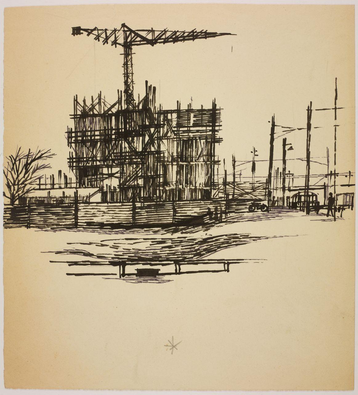 Disegno della serie Case e cantieri, cantieri in periferia (disegno) di Iliprandi, Giancarlo (sec. XX)