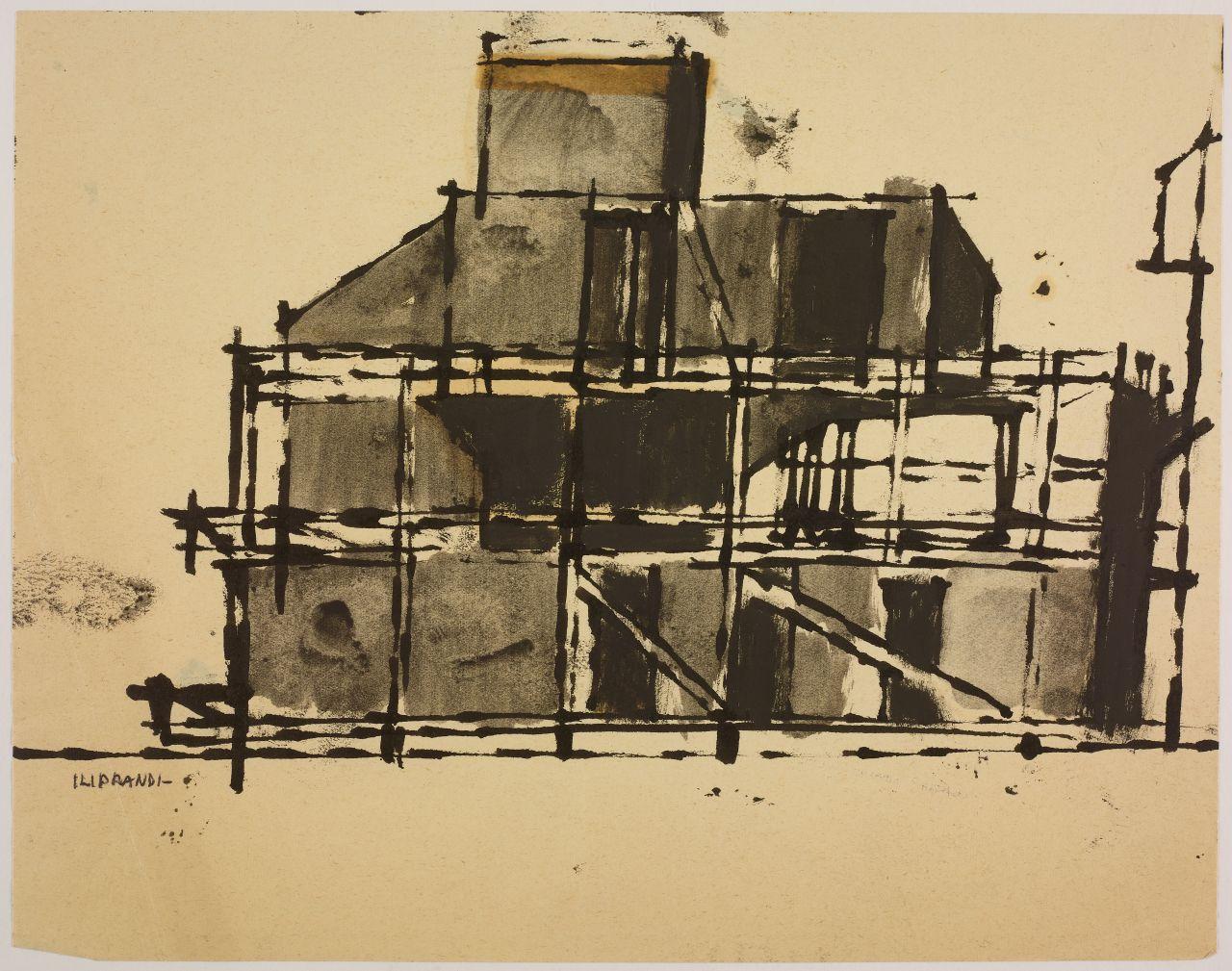 Disegno della serie Case e cantieri, cantieri in periferia (disegno) di Iliprandi, Giancarlo (sec. XX)